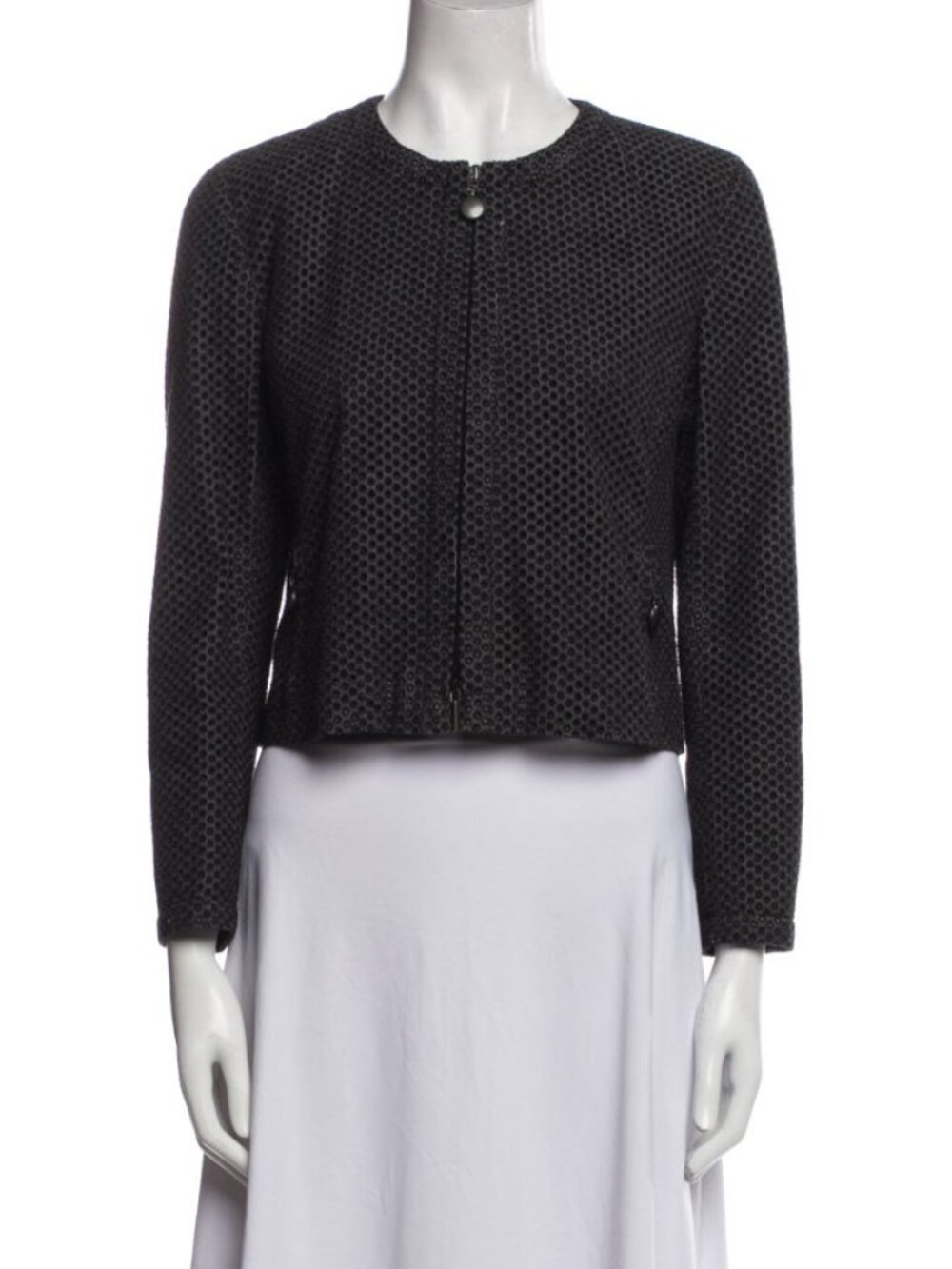 Akris Punto Zip-Front Cotton Blend Eyelet Jacket size 8